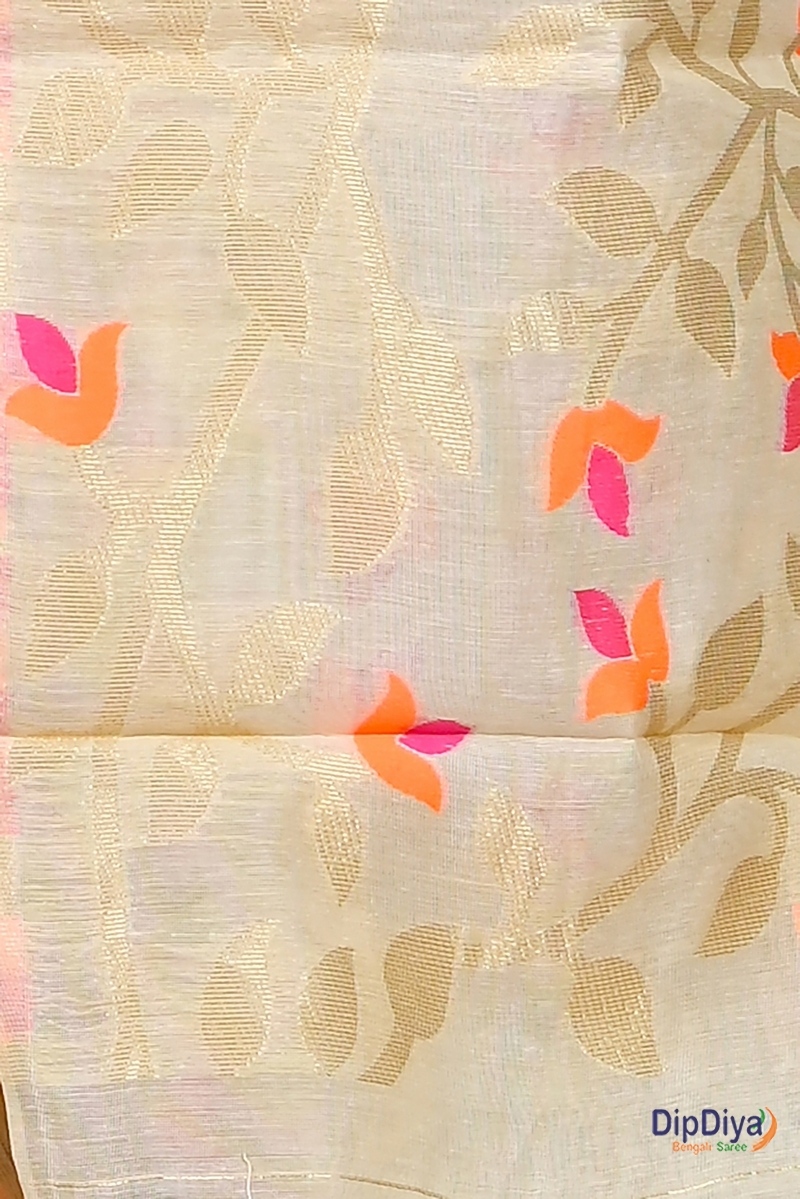 Off White Cotton Silk Parmix Hand Loom Saree (391)